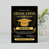 Elegante Black and Gold Abschluss Celebration Folieneinladung (Stehend vorne)