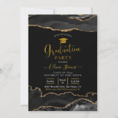 Elegante Black and Gold Agate Graduation Party Einladung (Vorderseite)