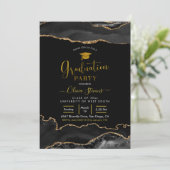 Elegante Black and Gold Agate Graduation Party Einladung (Stehend Vorderseite)