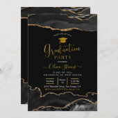 Elegante Black and Gold Agate Graduation Party Einladung (Vorne/Hinten)