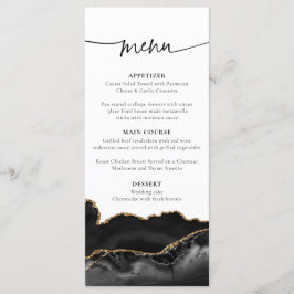 Elegante Black and Gold Agate Wedding Menu Card Menükarte