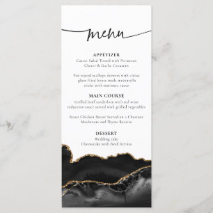Elegante Black and Gold Agate Wedding Menu Card Menükarte