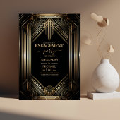 Elegante Black and Gold Art Deco Engagement Party Einladung
