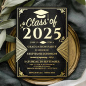 Elegante Black and Gold Art Deco Graduation Party Folieneinladung