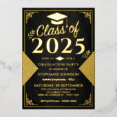 Elegante Black and Gold Art Deco Graduation Party Folieneinladung (Vorderseite)