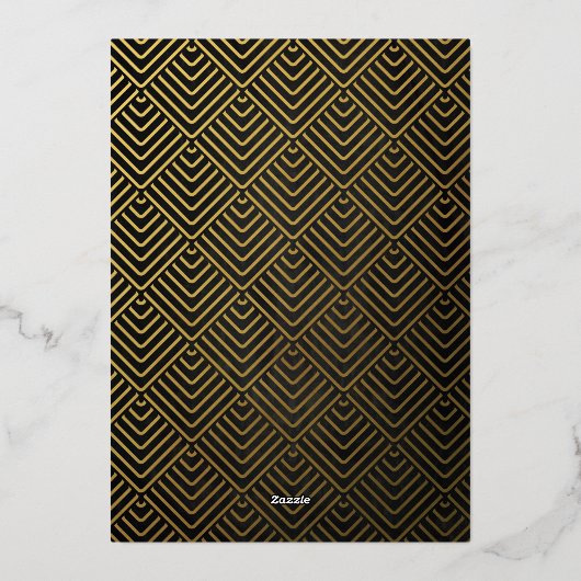 Elegante Black and Gold Art Deco Graduation Party Folieneinladung (Rückseite)