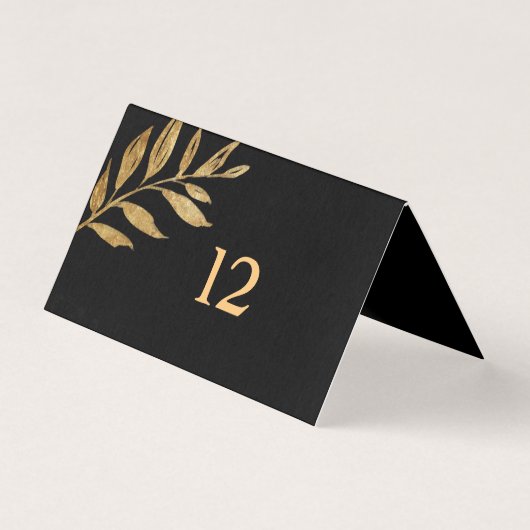 Elegante Black and Gold Blätter Table Card (Vorderseite)