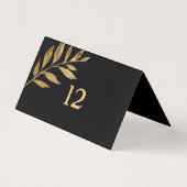 Elegante Black and Gold Blätter Table Card (Rückseite)
