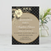 Elegante Black and Gold Blume Graduation Party Einladung (Stehend Vorderseite)