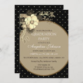 Elegante Black and Gold Blume Graduation Party Einladung (Vorne/Hinten)