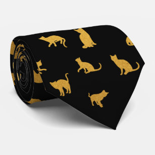 Elegante Black and Gold Cat Neck Tie Krawatte