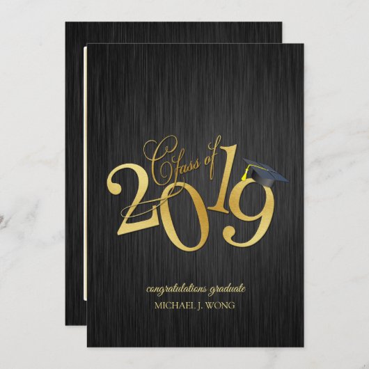 Elegante Black and Gold Class 2019 Abschluss Einladung (Vorne/Hinten)
