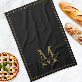 Elegante Black and Gold Class Monogram Familie Geschirrtuch