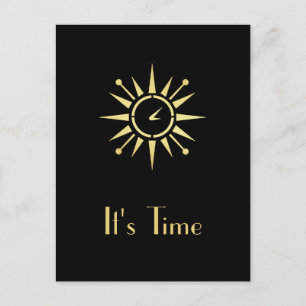 Elegante Black and Gold Clock Erinnerung Postkarte