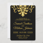 Elegante Black and Gold Damask Einladung (Vorderseite)