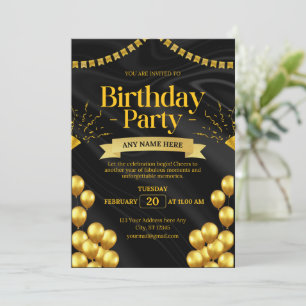 Elegante Black and Gold Einladung zum Geburtstag