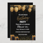 Elegante Black and Gold Einladung zum Geburtstag (Vorne/Hinten)