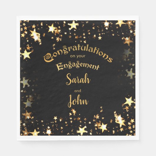 Elegante Black and Gold Engagement Party Serviette (Vorderseite)