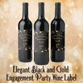 Elegante Black and Gold Engagement Party Weinetikett