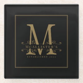 Elegante Black and Gold Family Monogram Class   Glasuntersetzer
