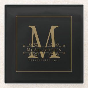 Elegante Black and Gold Family Monogram Class   Glasuntersetzer