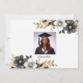 Elegante Black and Gold Floral Dankeschön Karte (Rückseite)