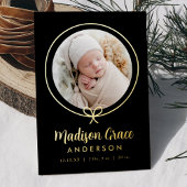 Elegante Black and Gold Foil Bow Geburtserklärung Folieneinladung