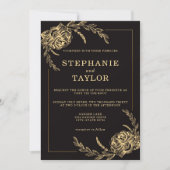 Elegante Black and Gold Foil Rose Hochzeit Einladung (Vorderseite)