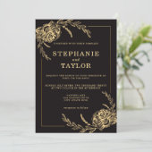 Elegante Black and Gold Foil Rose Hochzeit Einladung (Stehend Vorderseite)
