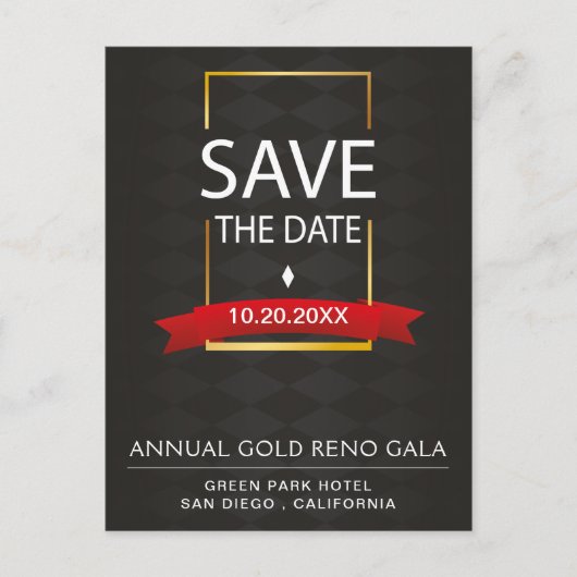 Elegante Black and Gold Gala Save the Date Ankündigungspostkarte (Vorderseite)