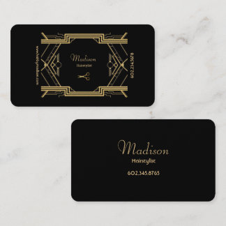 Elegante Black and Gold Gatsby Hair Stylist Visitenkarte
