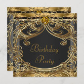 Elegante Black and Gold Geburtstagsparty Einladung (Vorne/Hinten)