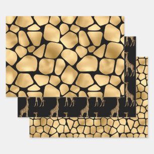 Elegante Black and Gold Giraffen  Geschenkpapier Set