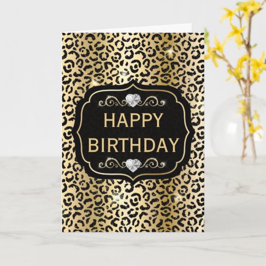 Elegante Black and Gold Glitzer Leopard Spots Karte (Gelbe Blume)