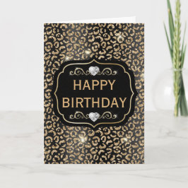Elegante Black and Gold Glitzer Leopard Spots Karte