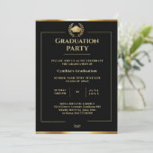 Elegante Black and Gold Graduation Party Einladung (Stehend Vorderseite)