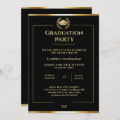 Elegante Black and Gold Graduation Party Einladung (Vorne/Hinten)