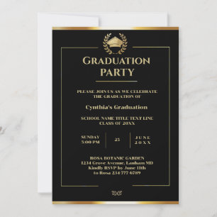 Elegante Black and Gold Graduation Party Einladung
