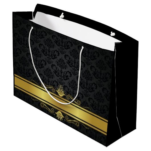 Elegante Black and Gold große Geschenktasche Geschenktüte (Rückseite Schrägansicht)