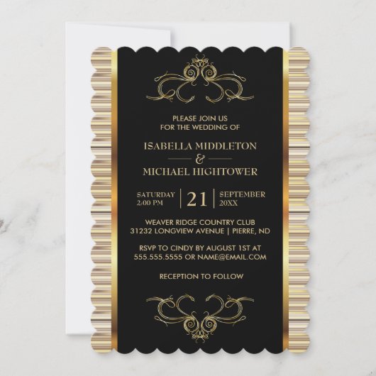 Elegante Black and Gold Metallic Wedding Einladung (Vorderseite)