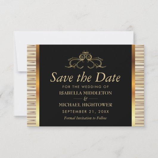 Elegante Black and Gold Metallic Wedding Save The Date (Vorderseite)
