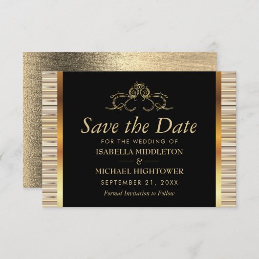 Elegante Black and Gold Metallic Wedding Save The Date (Vorne/Hinten)