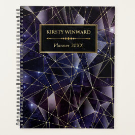 Elegante Black and Gold Midnight Crystal Galaxy Planer