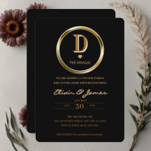 Elegante Black and Gold Monogram Family Baby Dusch