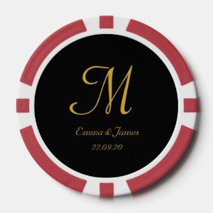 Elegante Black and Gold Monogram Script Hochzeit Pokerchips
