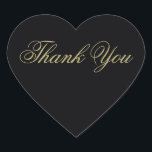 Elegante Black and Gold Monogram Vielen Dank Herz-Aufkleber<br><div class="desc">Diese eleganten herzförmigen Dankeschön-Aufkleber in Gold auf schwarz wird die perfekte Touch zu Ihren Dankeschön-Karten. Teil unseres eleganten Black & Gold Heart Blühe Hochzeitssuite von Künstlerin Susan Coffey.</div>