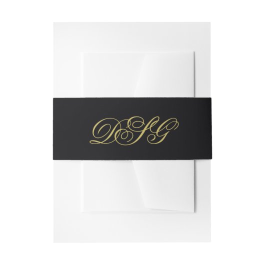Elegante Black and Gold Monogram Wedding Einladungsbanderole (Vorderseite Beispiel)
