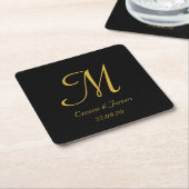 Elegante Black and Gold Monogram Wedding Party Rechteckiger Pappuntersetzer (angewinkelt)