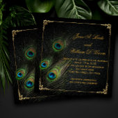 Elegante Black and Gold Peacock Wedding Einladung