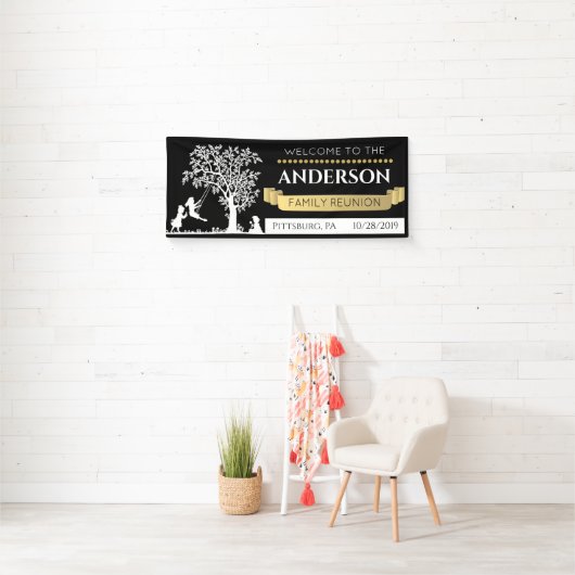 Elegante Black and Gold Personalisiert Family Wied Banner (Insitu)